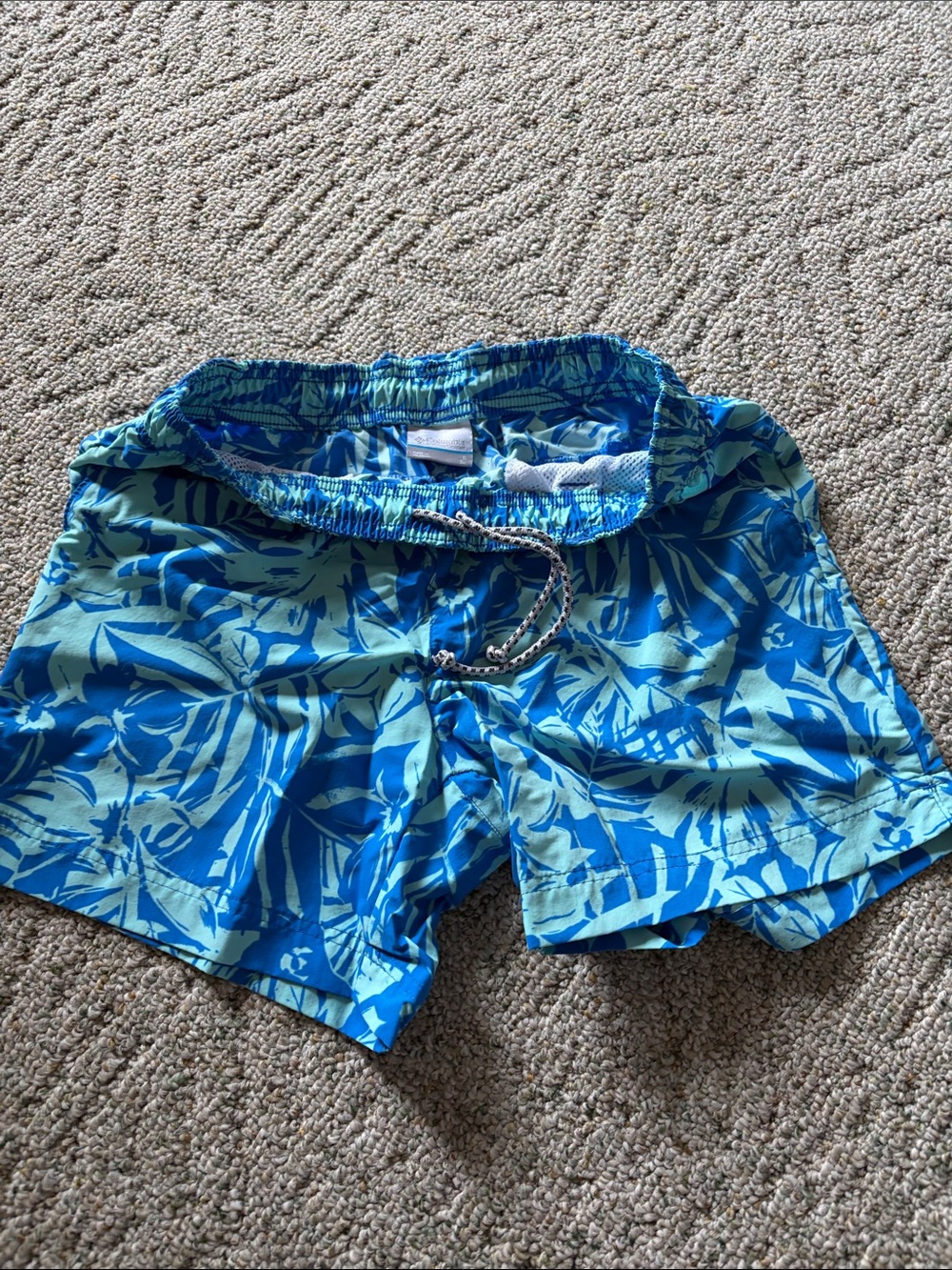 Columbia PFG Blue Tropical Print Athletic Shorts
